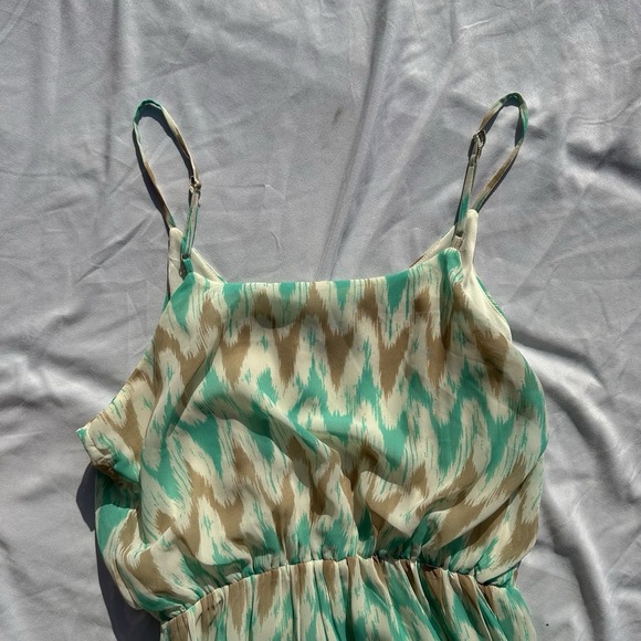 Charming Charlie Teal Chevron‎ Maxi Dress Size M Adjustable Straps - Picture 3 of 5